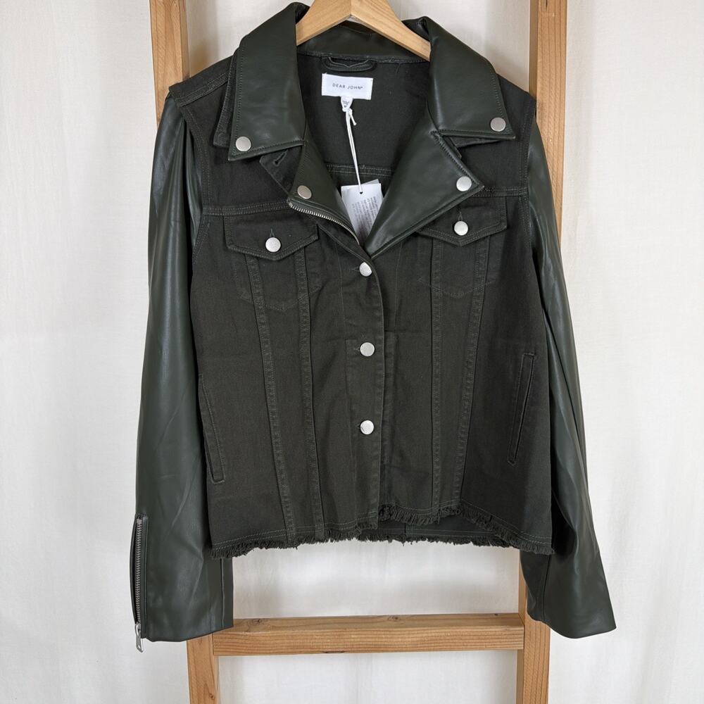 NWT Dear John Dark Green Mixed Material Jacket Size XL Utility Cargo Shacket